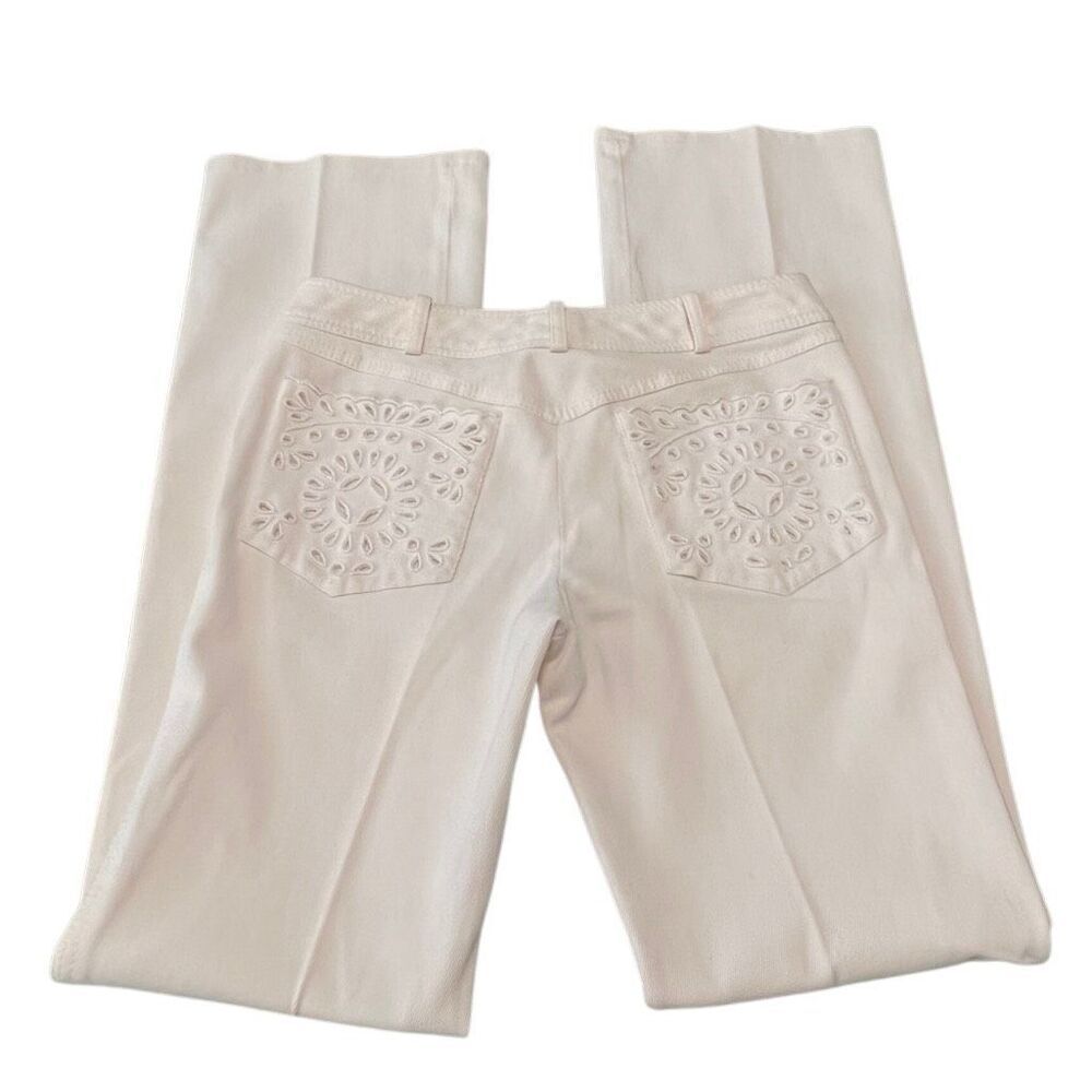 Valentino Women's Embroidered Eyelet Back Pocket Straight Leg Jeans White Size 4
